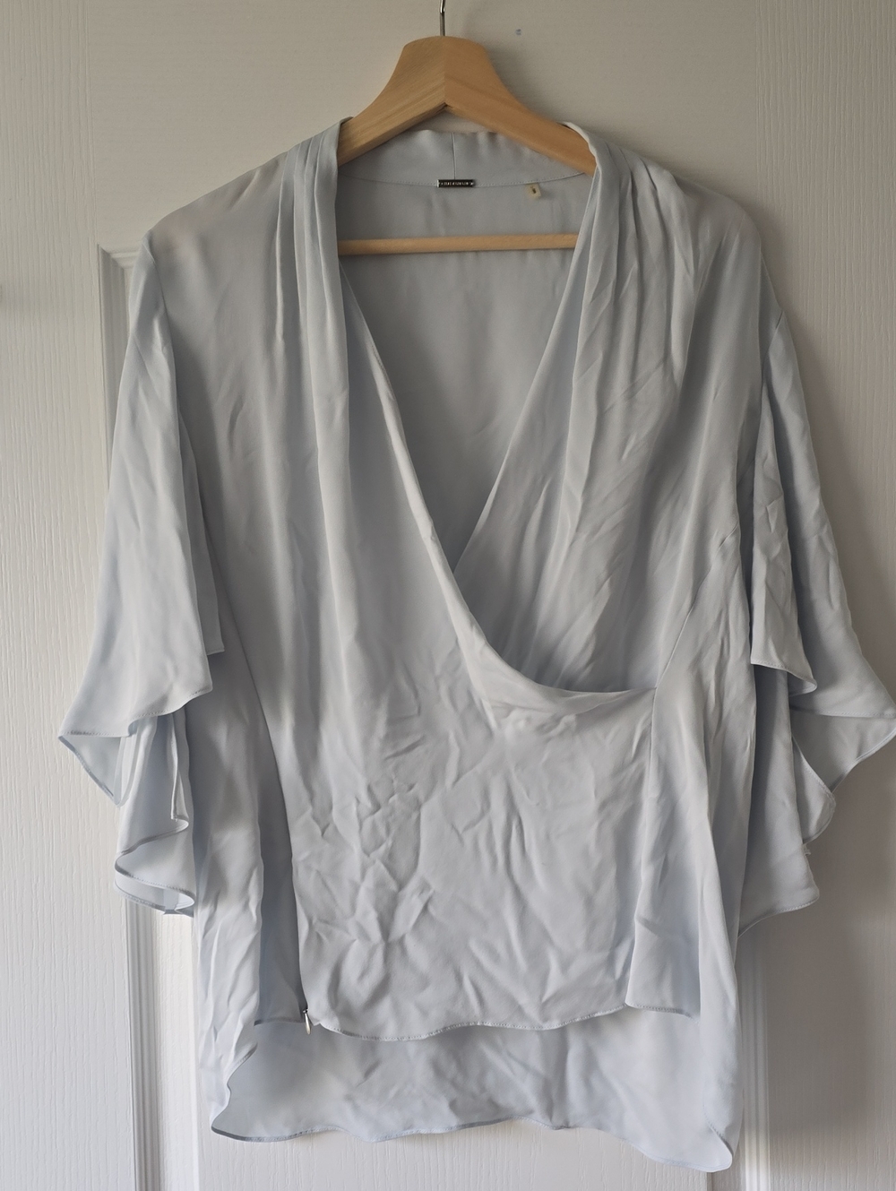 Elie Tahari 100% Silk Pale Blue Wrap Blouse